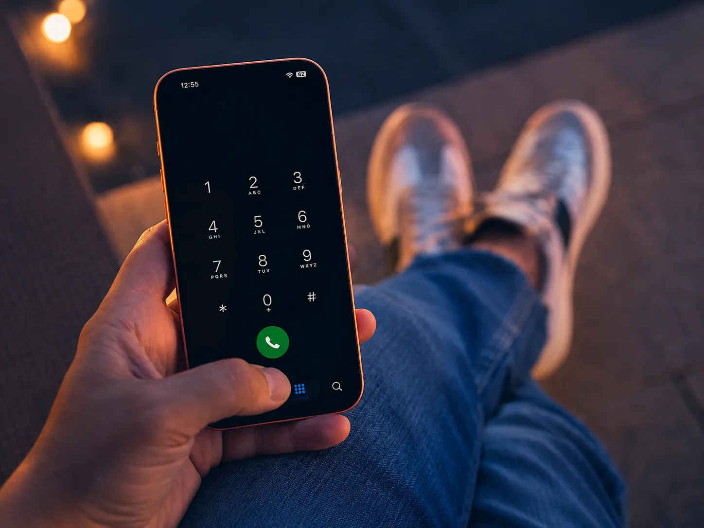 Hand holding a phone ready to make a call
